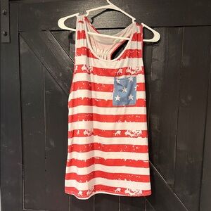 Red and White Striped Tank Top with Blue Star Pocket
